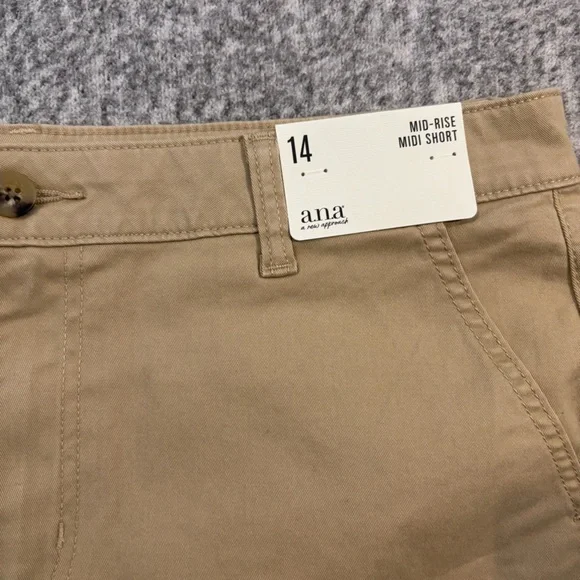 NWT a.n.a Mid Rise Midi Shorts Size 14 Khaki Cotton Blend Summer Casual - Picture 5 of 10
